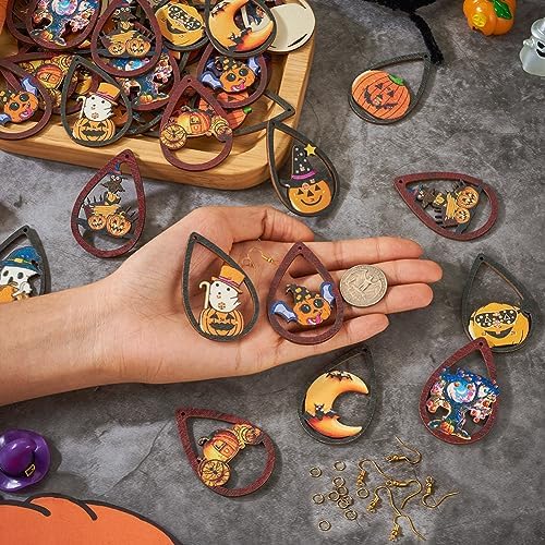 Elecrelive 40Sets Halloween Wooden Earrings Pumpkin Ghost Bat Fall Earring