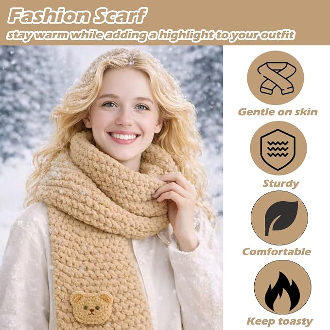 Novelchet Scarf Knitting Loom Kit for Beginners with Plush Yarn Khaki