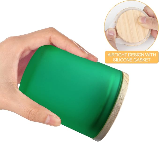 SHOWIN Thick Candle Jars for Making Candles 12 Pcs, 7 OZ Empty Jars with Wood Lids for Candle Making, Sample Container, Frosted Green
