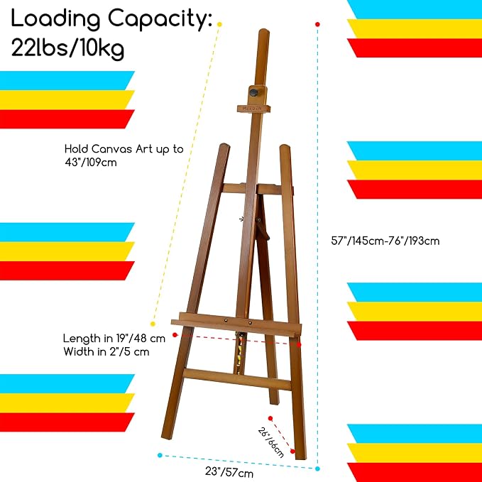 MEEDEN Painting Wooden Art Easel: Solid Beechwood, Hold Canvas up to 43" | Adjustable Height from 57"-76" for Studio Gallery, Multiple Work Angles A-Frame Easel for Adults Artists Beginners, Walnut