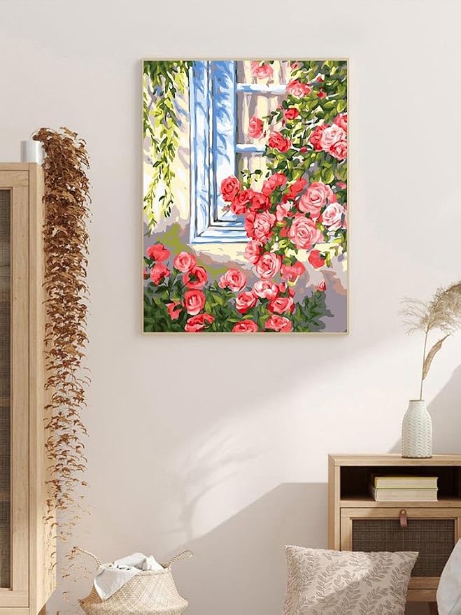ZRIZQ Paint by Numbers Kit for Adults Beginner,Flowers Window,16x20