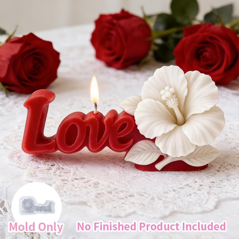 Konrisa 3D Flower Love Resin Molds for Candle Making, Large Hibiscus Candle Molds, Handmade Aromatherapy Candles Making Molds Craft Supplies