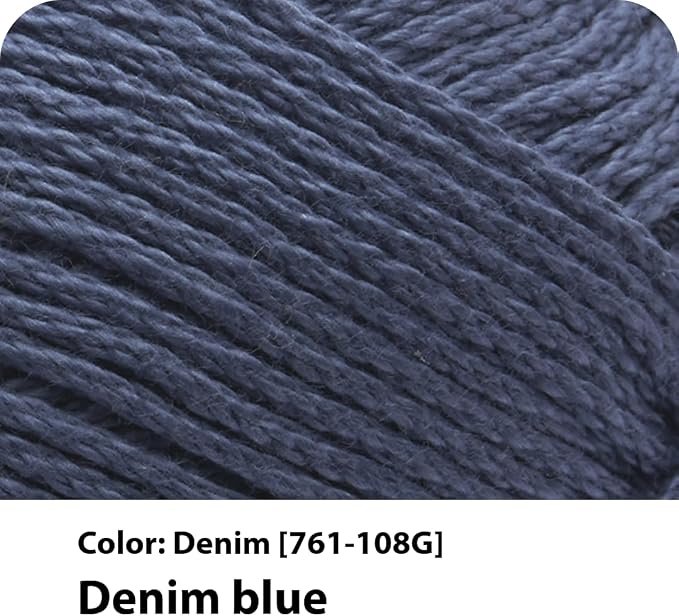 Lion Brand Yarn Lightweight 24/7 Cotton Yarn for Knitting, Crocheting, and Crafts, Denim, 1 Pack