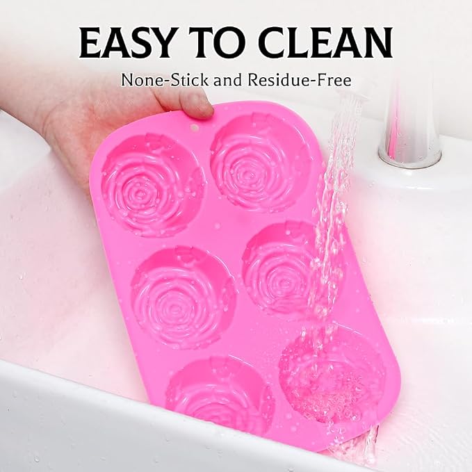SJ Rose Silicone Mold Set, 2-Pack 6-Cavity Soap & Chocolate Molds | For Soap Making, Chocolate, Cake, Jelly & Desserts, Food Grade Silicone, Easy Release, Reusable