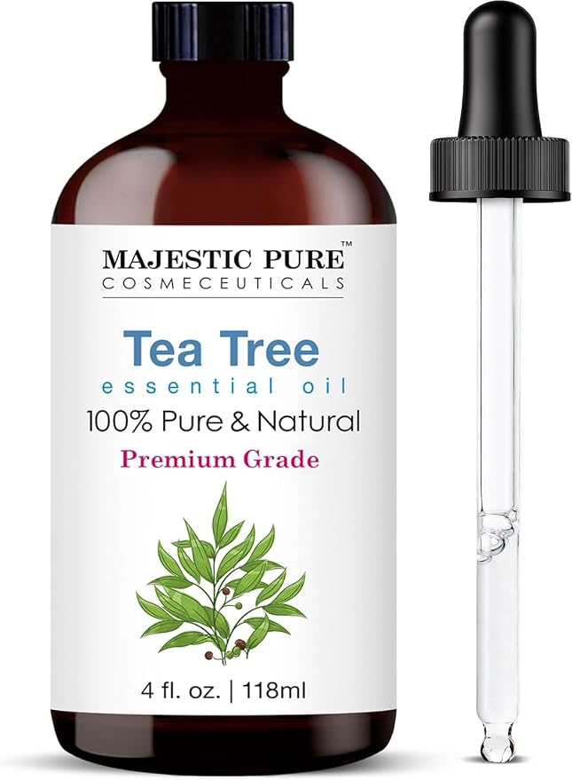 Majestic Pure Tea Tree Essential Oil for Diffuser - 4 Fl Oz | 100% Pure and Natural Tea Tree Oil for Hair, Skin Care, Carrier Oil Blend, Aromatherapy, Soap and Candle Making Scent