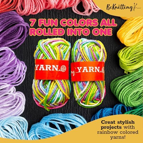 BeKnitting Loom Kit - Beginner Learn to Knit Hat, Bag and Headband for Kids & Adults | DIY Arts & Crafts w/Round Loom, Yarn, Crochet Hook, & Pen | Weaving | Holiday Gifts, Gift-Ready Box