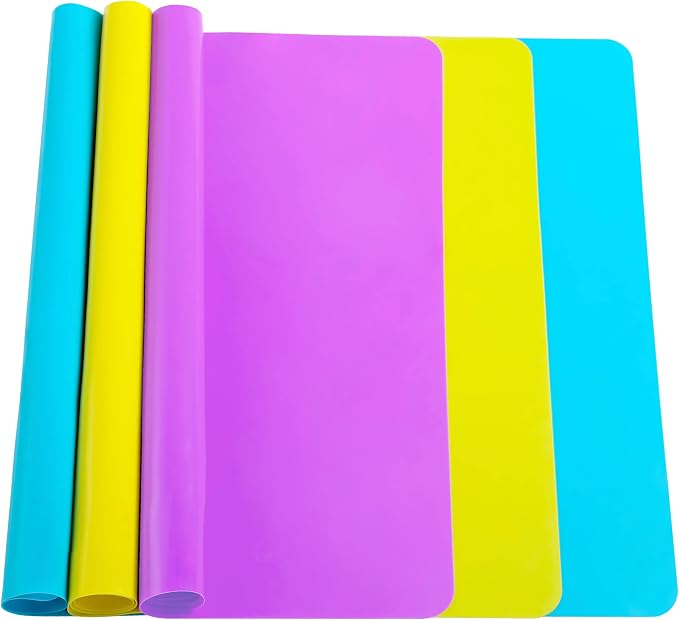 3 Pcs Silicone Mats Sheets Silicone Mats for Crafts Resin Jewelry Molds | 15.7" x 11.8" Silicone Playdoh Nail Art Mat Placemat(Blue & Purple & Yellow), Non-Stick, Heat Resistant