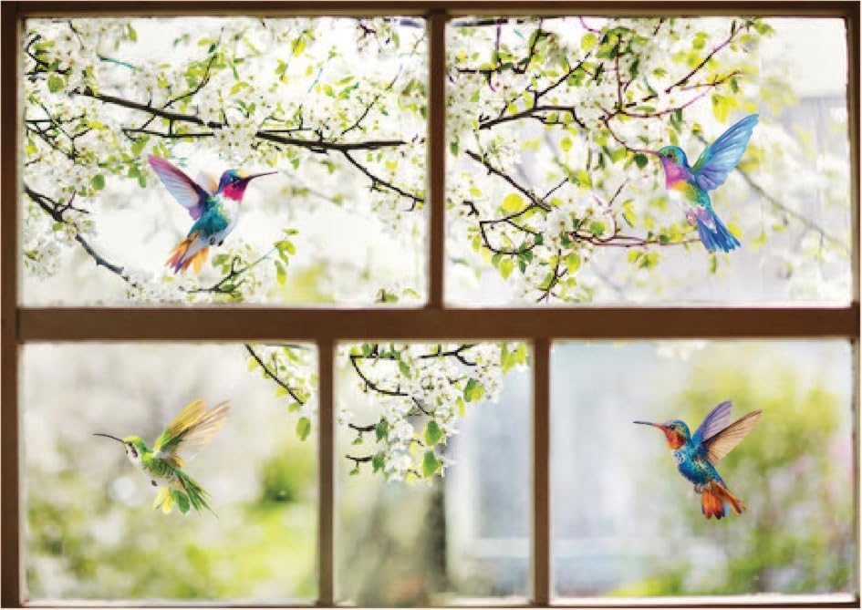 Colorful Watercolor Hummingbird Vinyl Window Stickers – 4 Pack Decorative Bird Decals for Glass, Laptop, Journal & Wall Decor – Waterproof 2" Each
