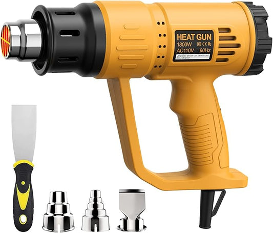 Heat Gun, TGK® 1800W Heavy Duty Hot Air Gun Kit 662℉ & 1112℉ Dual Temperature Settings with 4 Nozzle Attachments Overload Protection for Crafts, Shrink Wrapping/Tubing, Paint Removing, Epoxy Resin