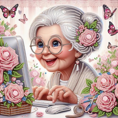 AiYuanzsh 5D Special Shape Diamond Art Kits for Beginners, Lovely Grandma Diamond Art Painting Kits for Adults, Crystal Rhinestones Diamond Art Painting for Home Wall Decoration Gift 12×12 inch