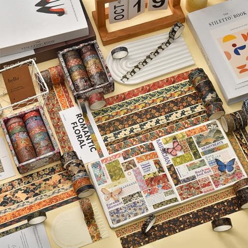 12 Rolls Kyoto Charm Washi Tape Set Japanese Arts Adhesive Tapes Geometric Garden Decorative Masking Tape Sets for Craft, Kids, Scrapbook, DIY, Gift Wrapping (Incense & Fireworks)