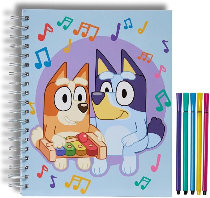 Bluey Sketchbook for Kids with Washable Markers, 86 Blank Pages Spiral Bound, Light Blue