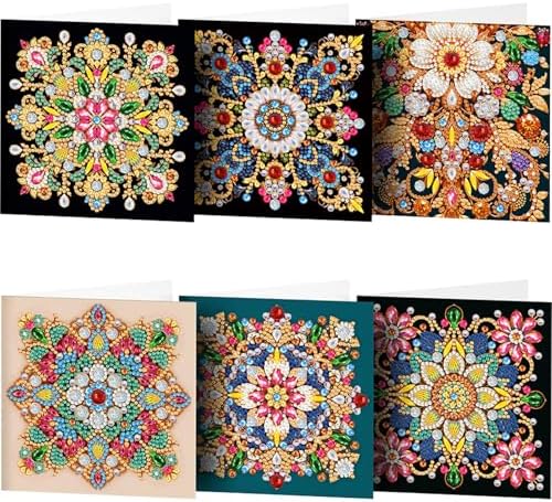 Diamond Art Cards with Envelopes–6PCS DIY Diamond Painting Greeting Cards Kit | Card Making Kit with Bling for Adults & Beginners | Birthday,Holiday & Thank You Cards (Mandala Flower)