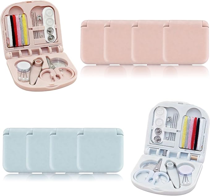 Reroon 8 Pack Mini Travel Sewing Kit for Adult & Kid | Portable Sewing Box Kit Bulk | Small Emergency Repair Set with Thread Scissors Needle for Travel, Beginner DIY Handcraft | Pink + Blue