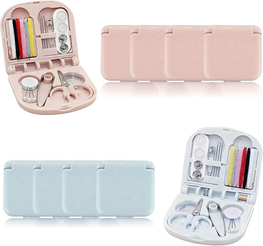 Reroon 8 Pack Mini Travel Sewing Kit for Adult & Kid | Portable Sewing Box Kit Bulk | Small Emergency Repair Set with Thread Scissors Needle for Travel, Beginner DIY Handcraft | Pink + Blue
