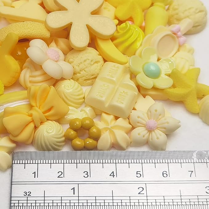 Chenkou Craft 50pcs Lots Mix Assort Easter DIY Flatbacks Resin Flat Back Buttons Scrapbooking (Yellow)
