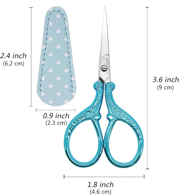Embroidery Scissors 3.6 inch Crafting Scissors with Leather Cover | Stainless Steel Sharp Tip Scissors Shears for Needlework DIY Craft Thread Cutting Artwork Cross Stitch
