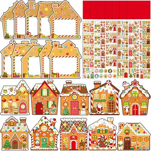 Seagoodbye 40PCS Christmas DIY Gingerbread House Cards Crafts Making Kits Bulk with Envelopes and Stickers, Xmas Make Your Own Holiday Greeting Card Gifts Party Supplies