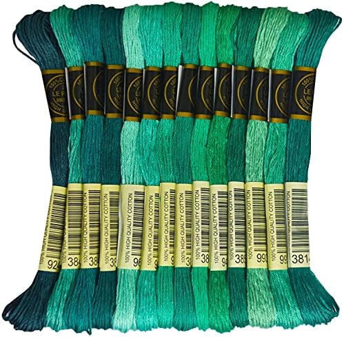 14 skeins Rainbow Color Embroidery Floss - Cross Stitch Threads - Friendship Bracelets Floss - Crafts Floss, Aquamarine Gradient