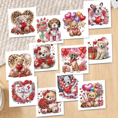 12Pcs Diamond Art Greeting Cards Kit with Envelopes Valentine