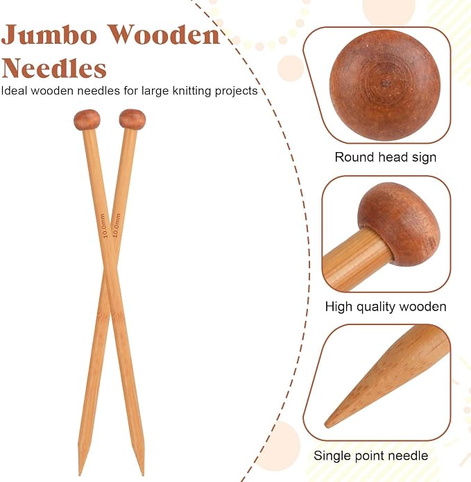 2pcs Bamboo Knitting Needles 10-Inch Long Wooden Knitting Needles 9mm