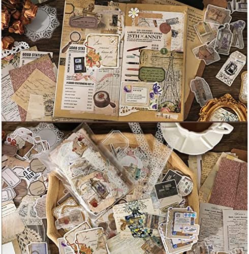 Esweny 260PCS Vintage Journaling Scrapbooking Supplies Scrapbook Sticker Paper Ephemera Pack for Junk Journal Planners Collage Craft Notebooks Album (Pen Ink and Letter)