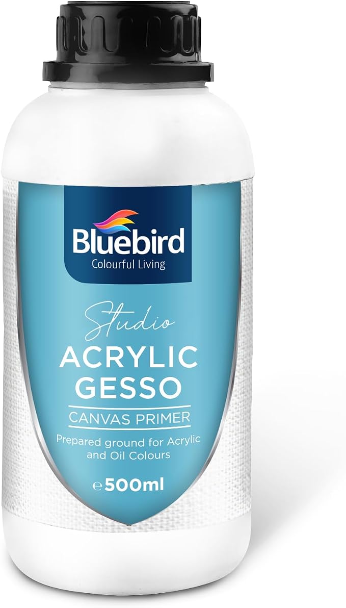BLUEBIRD Studio Acrylic Gesso - Liquid Gesso Primer for Arylic Painting, Surface Prep Medium (White, 16.9 Fl Oz)