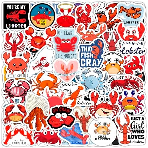 Crab & Lobster Stickers for Water Bottle and Laptop - Marine Life Party Supplies & Decorations, Waterproof Vinyl Sea Creature Decals, Lobster Stickers Laptop Decals, Gifts for Women & Men