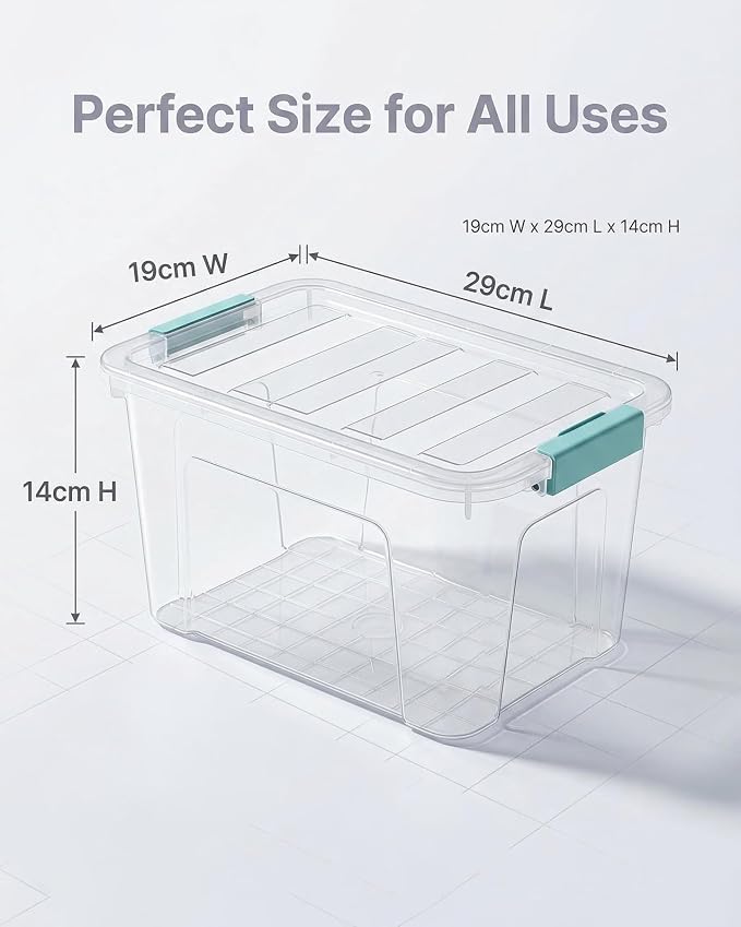Storage Bins with Lids 6 Pack Clear Storage Containers, 7 Quart Stackable Plastic Containers with Secure Black Buckle Latch, Durable Storage Box Organizer for Pantry, Closet, Office & Classroom