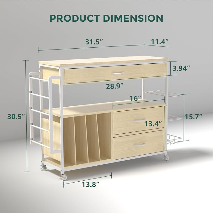 Wrapping Paper Storage & Organizer, Craft Cart with Ribbon & Gift Bag Storage, Wrapping Paper Organizer Holder(3 Wooden Drawers- Oak)