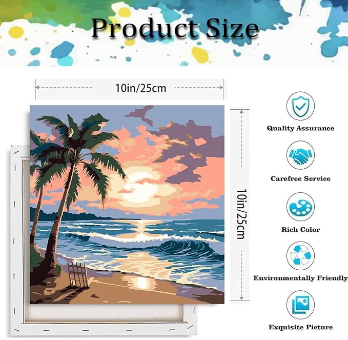 Paint by Numbers Kit for Adults,Beach DIY Paint by Number With Frame | Paint by Number for Beginner,Adult Paint by Number,HD Color Canvas,DIY Tool Kits,Stress Relief Craft,Great Gift,10X10 inch