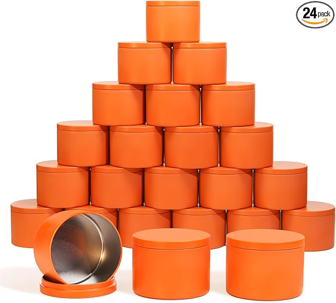 Aroparc Candle Tins 8oz with Lids, 24 Pack Seamless Candle Containers for Candle Making Supplies Empty Candle Jars - Orange