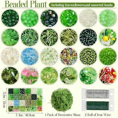 VvLons Beaded Plant Kit, Green Beads for Beaded Plants