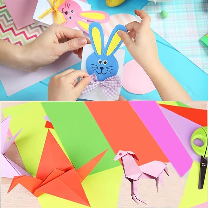 Vibrant Color A4 Origami Paper - 100 Sheets, 10 Assorted Colors - Acid-Free, Printer-Friendly Craft Paper for Kids Art, DIY Projects & Scrapbooking