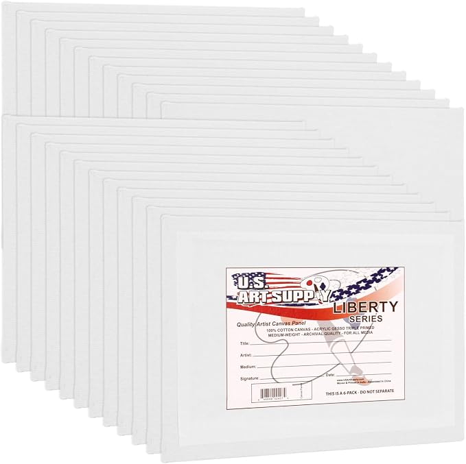 U.S. Art Supply 8 X 10 Inch Art Canvas Board Panels 24 Pack - 8 Ounce | Heavyweight Cotton Acid Free Canvases for Painting Acrylics and Watercolor (1 Case of 24 Single Canvas Painting Panels)