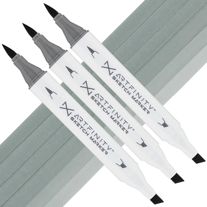Artfinity Sketch Markers - Set of 3 - Bush BG9-4, Vibrant, Professional, Dye-Based Alcohol Markers for Artists, Drawing, Travel, & More