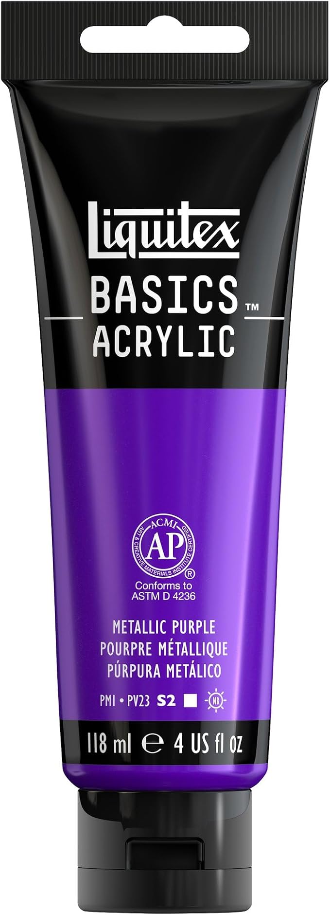 Liquitex BASICS Acrylic Paint, 4-oz Tube, Metallic Purple | Medium Viscosity, Satin Finish, Lightfast, Fine Art Pigments, Range of Opacities, Easy Blending