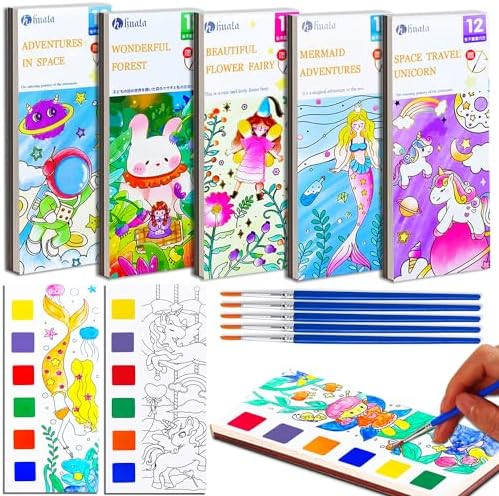 JUNQIU 5Pack Water Color Paint Sets for Kids, Pocket Watercolor Paint Set