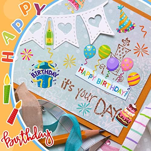 Leinuosen 100 Pcs Birthday Paper Die Cuts Cardstock Scrapbook Die Cuts DIY Scrapbooking Cutouts for Birthday Scrapbook Notebook Suitcase Calendar Laptop Embellishments Supplies Craft Making Decoration