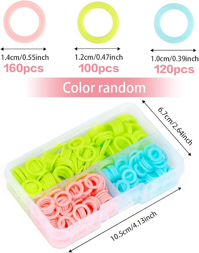 LUNARM 380 PCS Stitch Markers for Crocheting, Knitting Markers Rings S/M/L | Random Color Variety Size Crochet Stitch Markers Knitting Stitch Counter for Finer Bulky Yarns Lace Shawls Looms, Storage Box