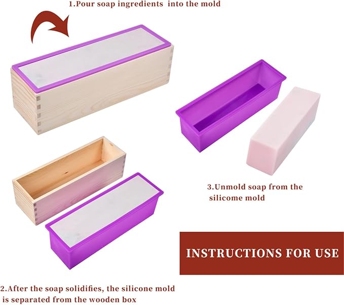 Loaf Soap Making Kit, 44oz Silicone Soap Making Liner Wood Box with Beehive & Hexagon & Rose Mat Creative Honeycomb Mat Mold for DIY Soap Making (Purple & Pink) (Pink Mold-Beehive)