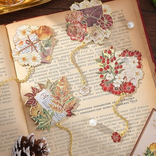 4 Pieces Metal Bookmark, Hollow Flower Book Mark for Book Lovers, Vintage Bookmarks for Reading Women, Men, Teacher, Students