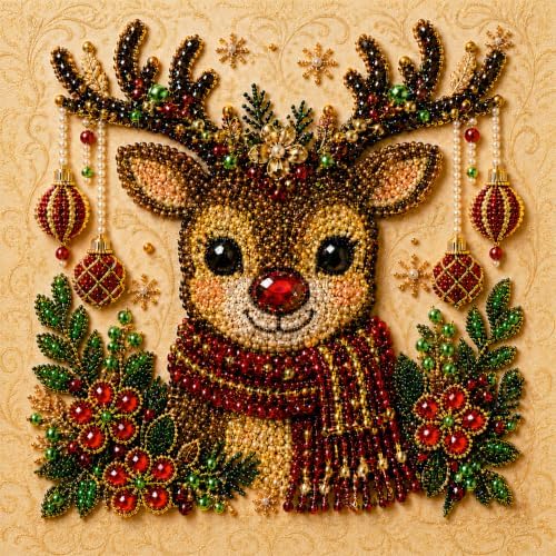 LJSCQF DIY Christmas Pearl Diamond Painting Art Kit with Frame, Home Wall Decor Art Craft Kit, Holiday Christmas Wall Decor, Handmade Home Decoration Gift (Reindeer, 12x12in)