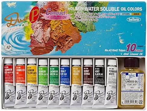 Holbein Duo Aqua Oil Compact Set of 10, 10ml tubes + 40ml Linseed Oil
