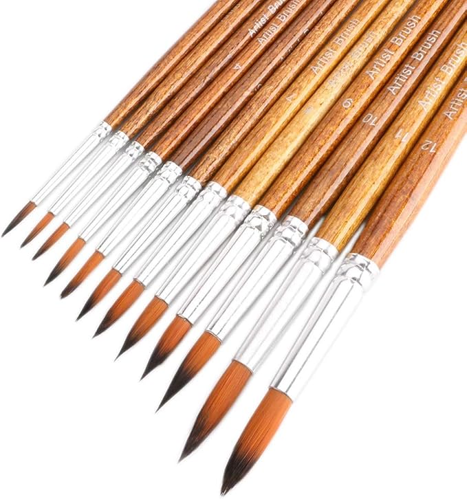 Watercolor Paint Brushes FENORKEY 12Pcs Round for Watercolor, Acrylic & Gouache