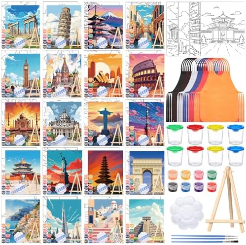 Sherr 140 Pcs 20 Set Pre Drawn Canvas Painting Kit, Landmarks
