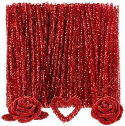 Caydo 200 Pieces Glitter Red Pipe Cleaners