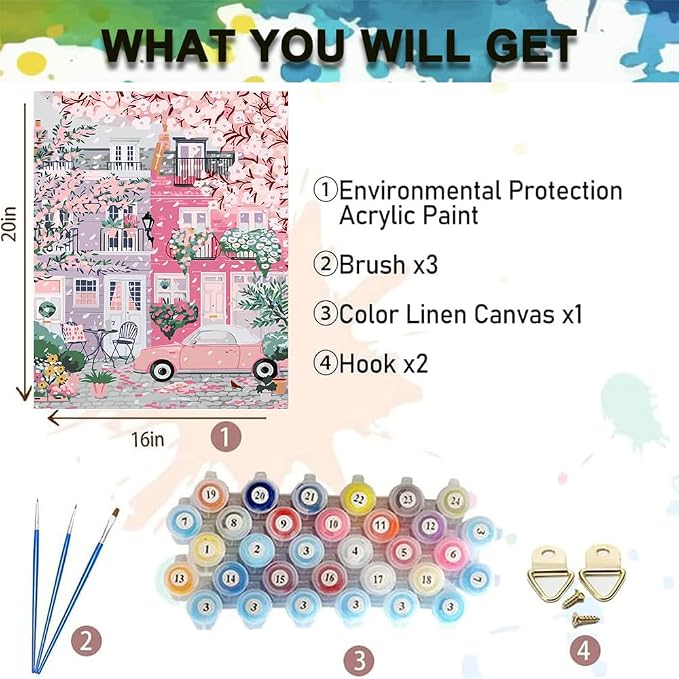 Paint by Numbers Kit for Adults,Cityscape DIY Paint by Number 16x20 In | Paint by Number for Beginner,Adult Paint by Number,HD Color Canvas,DIY Tool Kits,Stress Relief Craft,Great Gift,Without Frame