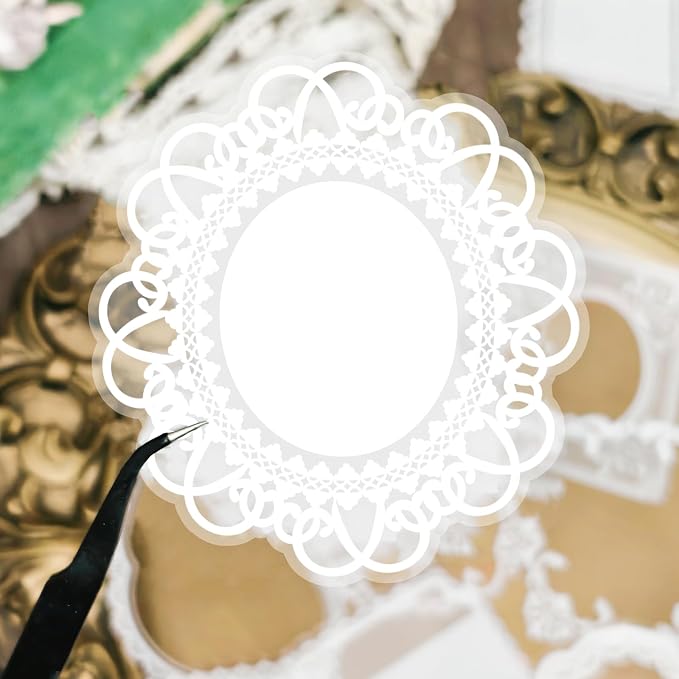 PRSTINCOL 240 PCs Lace Scrapbook Stickers,Waterproof Cutout Transparent Sticker PET Transparent Lace Stickers for Scrapbooking DIY Decoration Making Notebook Frame Album Handmade(Black and White)