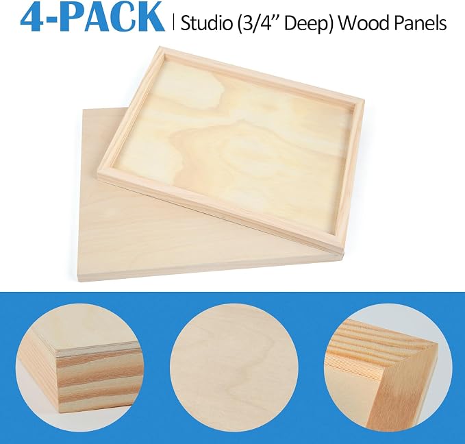 Falling in Art 4 Pack 14x14’’ Unfinished Birch Wood Panels Kit for Painting | Studio 3/4’’ Deep Wooden Canvas, Cradle Boards for Acrylic Pouring, Art, Crafts, Epoxy Resin, Laser Engraving Cutting